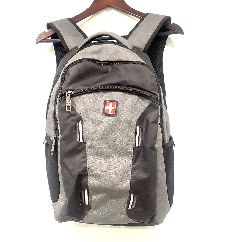 Swiss Tech unisex gray, black, and red reflective heavy-duty backpack